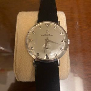 Vintage Croton Nivada Grenchen Mens thin watch 14kt white gold and 12 Diamonds